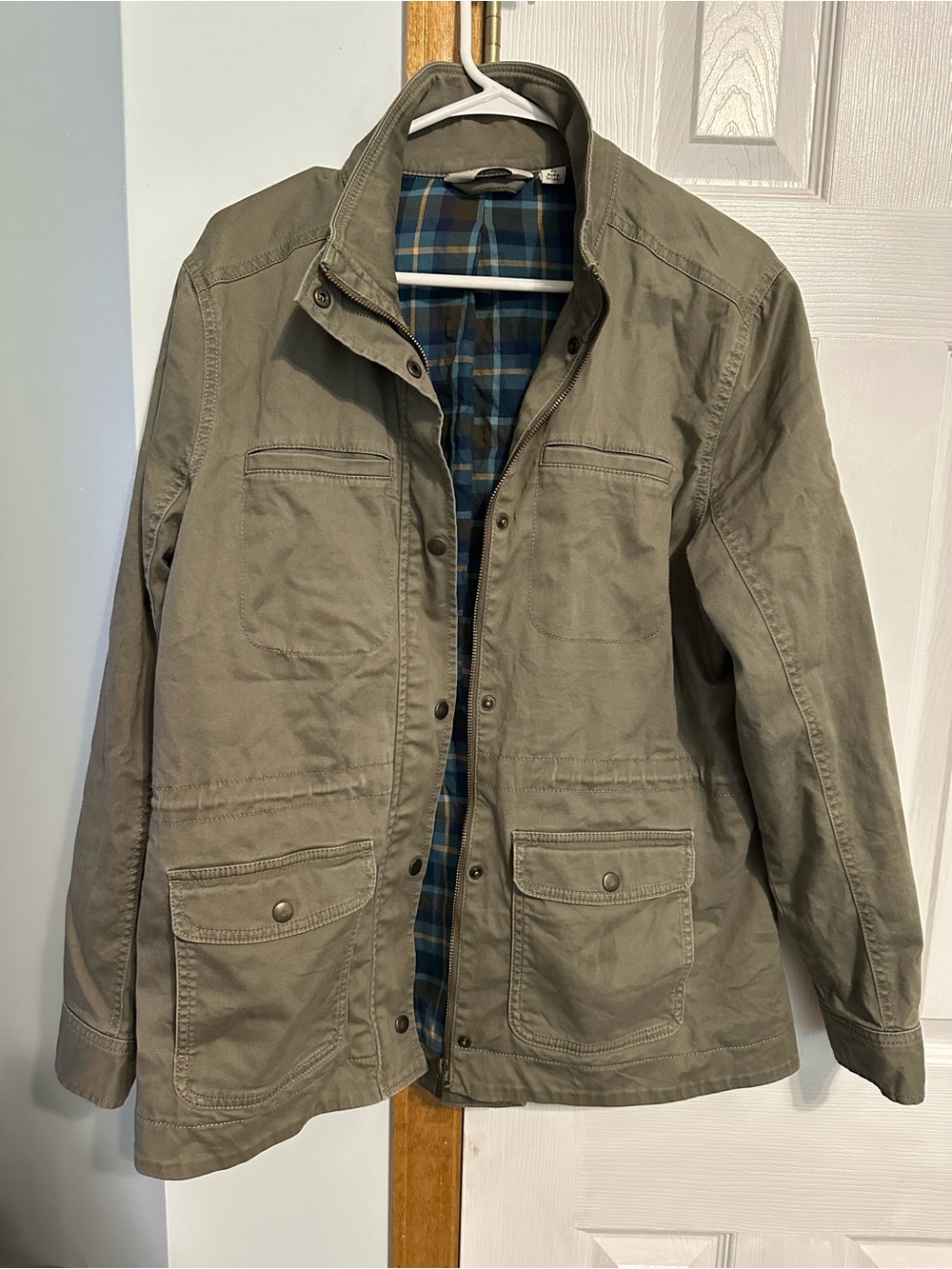 L.L. Bean Olive Green Military Field Jacket with Plaid Lining